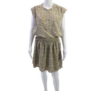 Bishop and Young Womens Blouson Floral Midi Dress Beige Sleeveless Size L